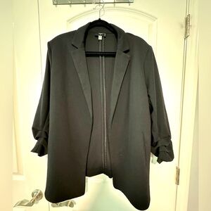Tahari Black Blazer with Ruched Sleeves and Open Front 1x